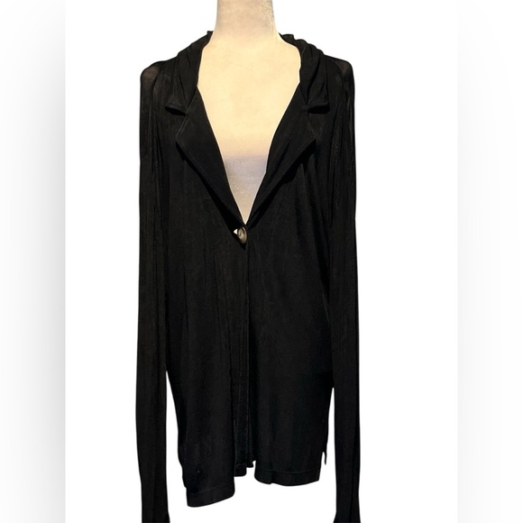 Chico's Travelers black slinky knit one-button V neck cardigan Size 1/M - Picture 3 of 14